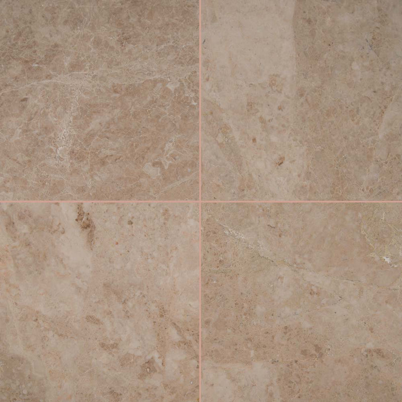 Crema cappuccino 12 x 12 polished marble floor and wall tile TTCAPU1212P product shot multiple tiles top view