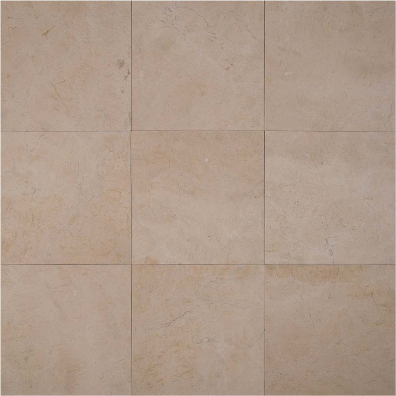 Crema marfil classic 12 in x 12 in honed marble floor and wall tile TCREMAR1212H product shot multiple tiles top view