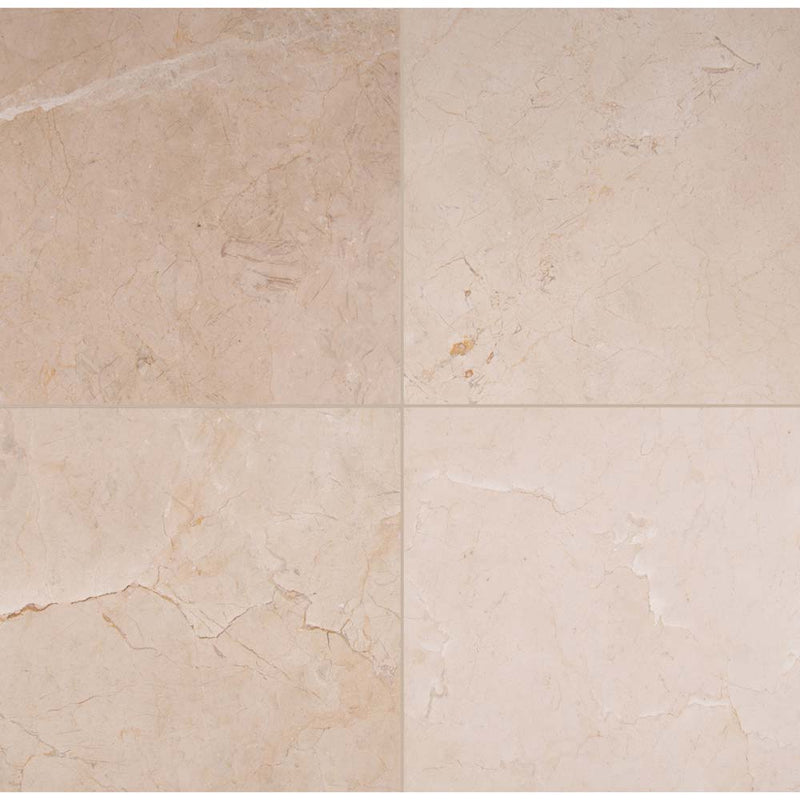 Crema marfil classic 24 in x 24 in polished marble floor and wall tile TCREMAR242450CL product shot multiple tiles top view