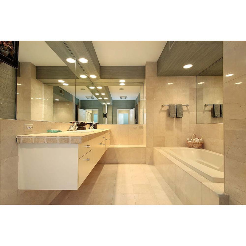 Crema marfil select 12 in x 12 in honed marble floor and wall tile TCREMAR1212HSL product shot tile bathroom view