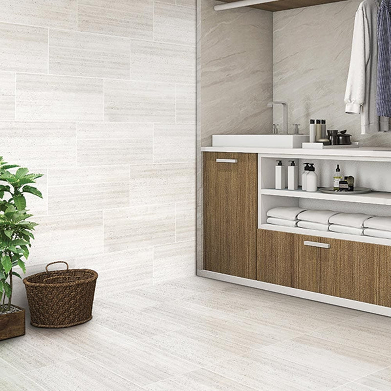 Crete melted ice rigato linear textured porcelain floor and wall tile liberty us collection LUSIRS0636129 product shot bath view