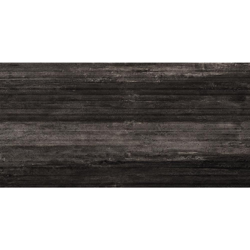 Crete weathered black linear textured porcelain floor and wall tile rigato 18x36 liberty us collection LUSIRS1836131 product shot one tile top view