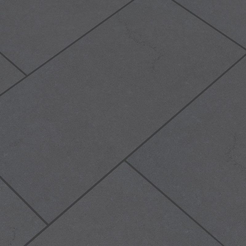 Dimensions graphite 12x24 glazed porcelain floor and wall tile NDIMGRA1224 N product shot angle view