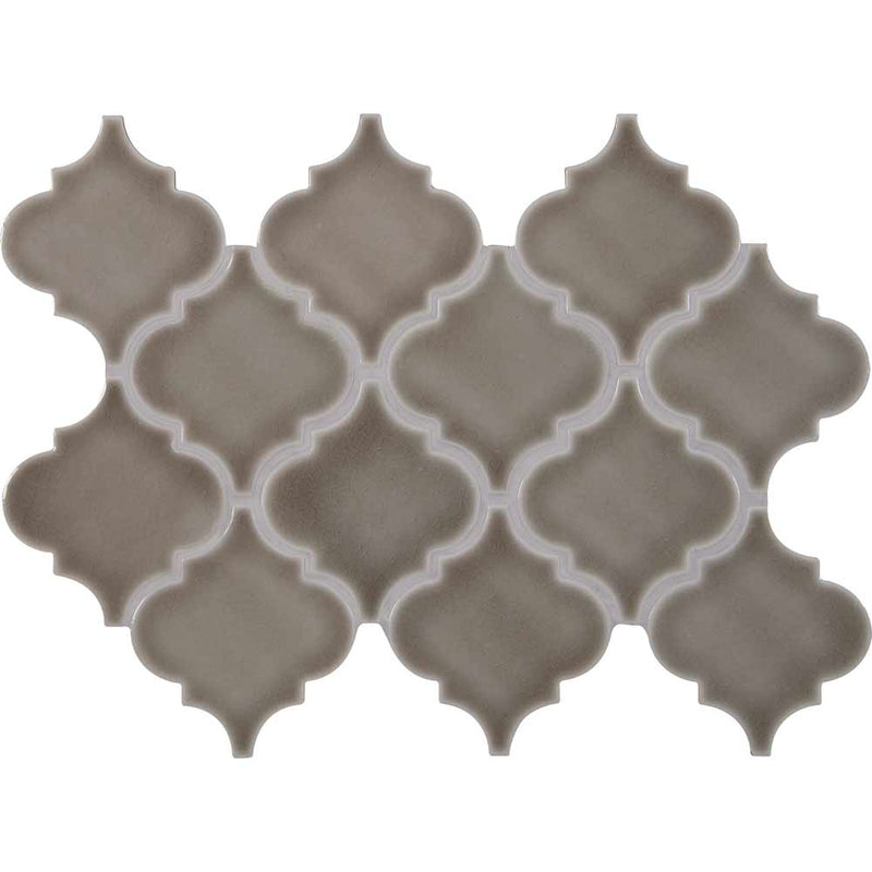 Dove gray arabesque 10.83X15.5 glazed ceramic mesh mounted mosaic wall tile SMOT-PT-DG-ARABESQ product shot multiple tiles close up view