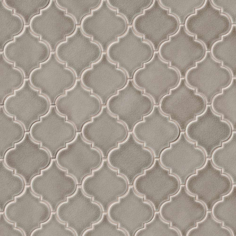 Dove gray arabesque 10.83X15.5 glazed ceramic mesh mounted mosaic wall tile SMOT-PT-DG-ARABESQ product shot multiple tiles top view