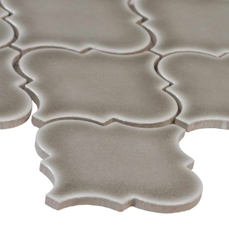 Dove gray arabesque 10.83X15.5 glazed ceramic mesh mounted mosaic wall tile SMOT-PT-DG-ARABESQ product shot profile view