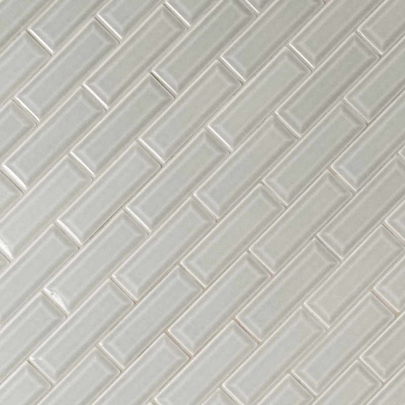 Dove gray beveled 12x12 glossy ceramic meshmounted mosaic wall tile  msi collection SMOT-PT-DG-2X6B product shot angle view