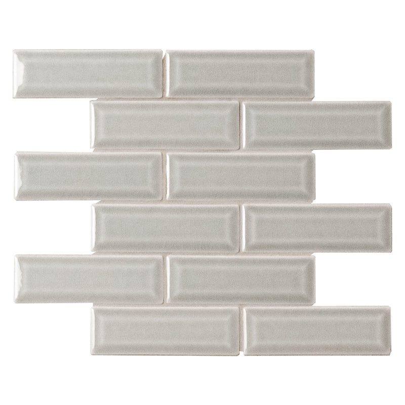 Dove gray beveled 12x12 glossy ceramic meshmounted mosaic wall tile  msi collection SMOT-PT-DG-2X6B product shot profile view