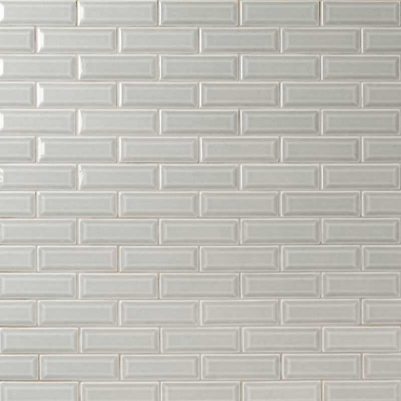 Dove gray beveled 12x12 glossy ceramic meshmounted mosaic wall tile  msi collection SMOT-PT-DG-2X6B product shot wall view 2