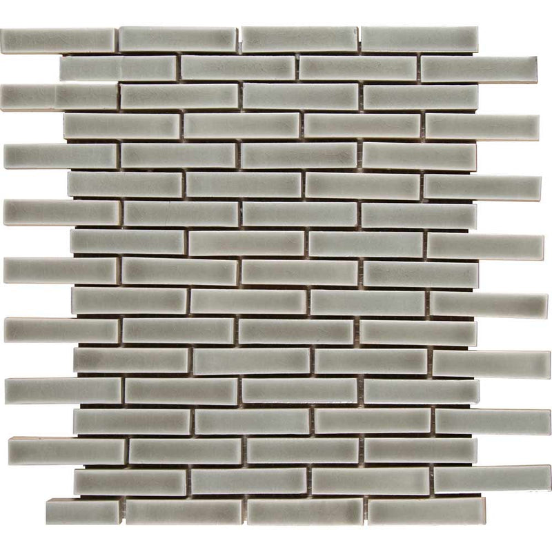 Dove gray brick 12X12 ceramic mesh mounted mosaic wall tile SMOT-PT-DG-BRK product shot multiple tiles close up view