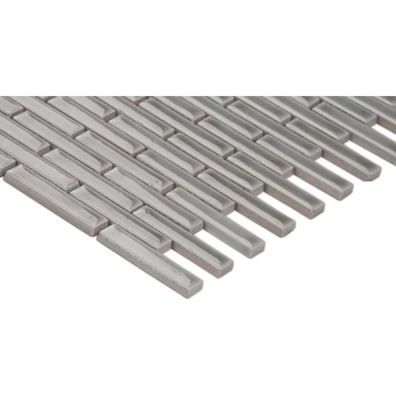 Dove gray brick 12X12 ceramic mesh mounted mosaic wall tile SMOT-PT-DG-BRK product shot profile view