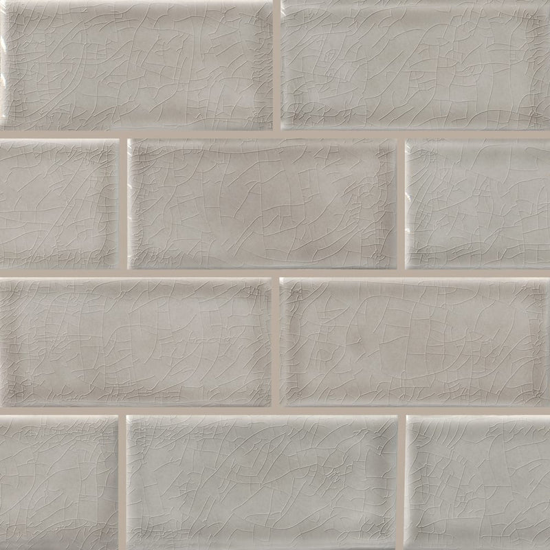Dove gray handcrafted 3x6 glossy ceramic gray subway tile SMOT-PT-DG36 product shot multiple tiles wall view