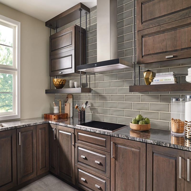 Dove gray handcrafted 4x12 glossy ceramic gray subway tile SMOT-PT-DG412 product shot kitchen view