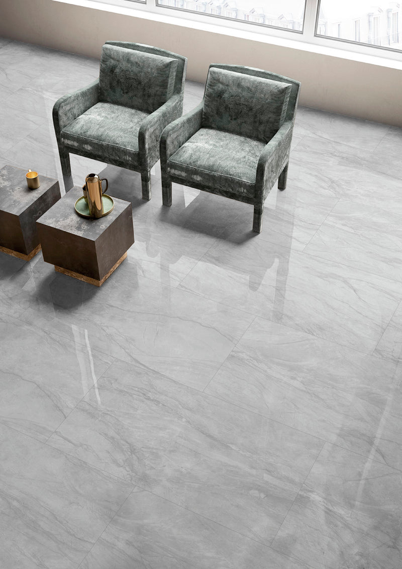 Durban grey 24x48 polished porcelain NDURGRE2448P floor and wall tile  msi collection room shot living room view