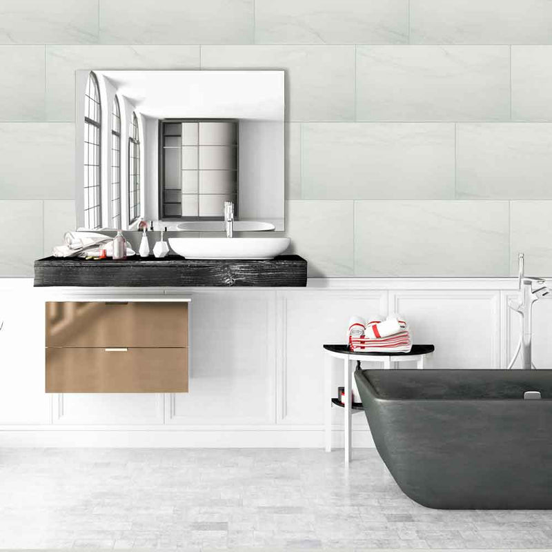 Durban white  24x48 matte porcelain floor and wall tile NDURWHI2448 product shot bathroom view