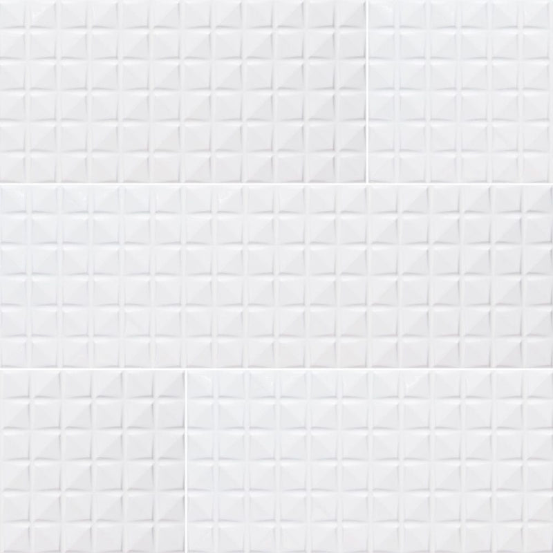 Dymo chex white 12x24 glossy ceramic wall tile NDYCHEWHI1224G-N product shot multiple tiles top view