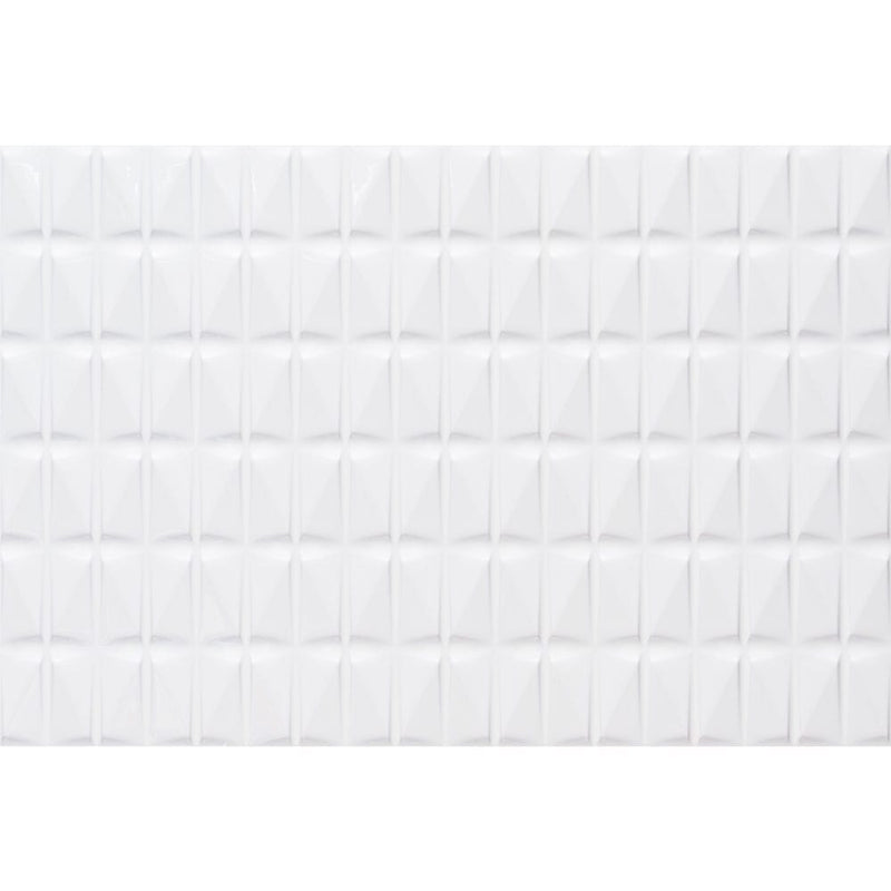 Dymo chex white 12x36 glossy ceramic wall tile NDYMCHEWHI1236-N product shot one tile top view