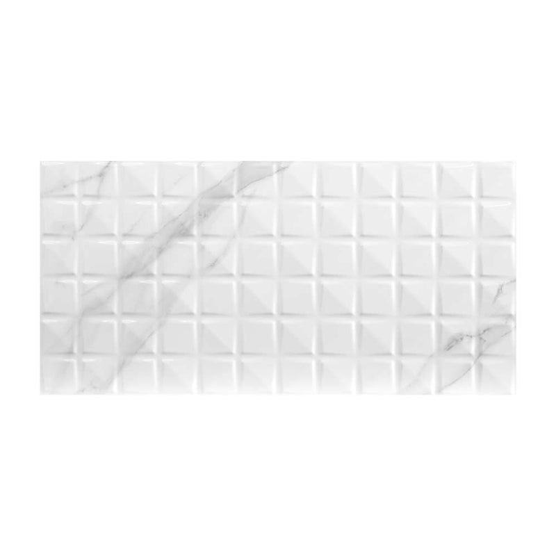 Dymo statuary chex white glossy 12x24 glazed ceramic wall tile NDYMSTACHEWHI1224G-N product shot pattern view 2
