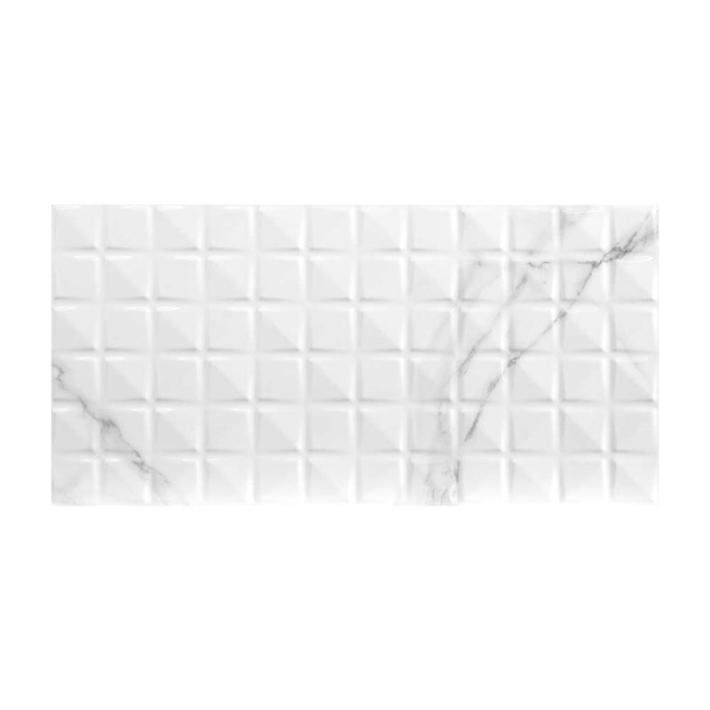 Dymo statuary chex white glossy 12x24 glazed ceramic wall tile NDYMSTACHEWHI1224G-N product shot pattern view 3