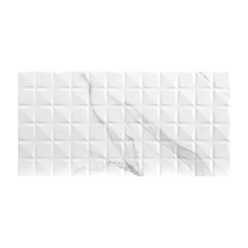 Dymo statuary chex white glossy 12x24 glazed ceramic wall tile NDYMSTACHEWHI1224G-N product shot pattern view 4