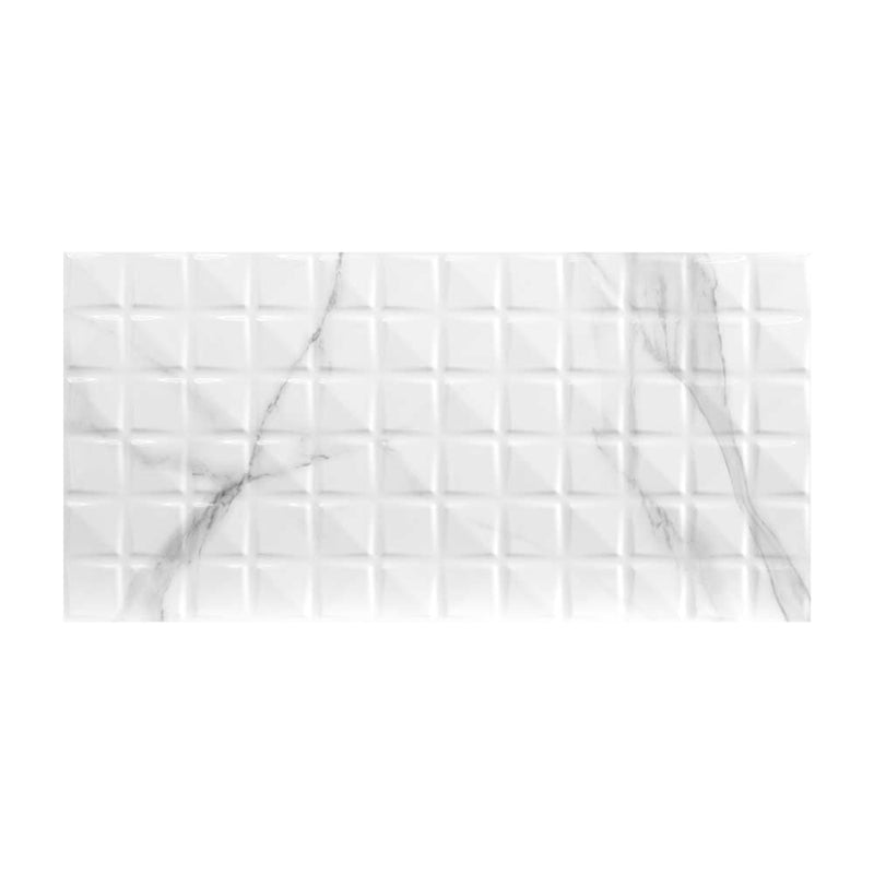 Dymo statuary chex white glossy 12x24 glazed ceramic wall tile NDYMSTACHEWHI1224G-N product shot pattern view 5