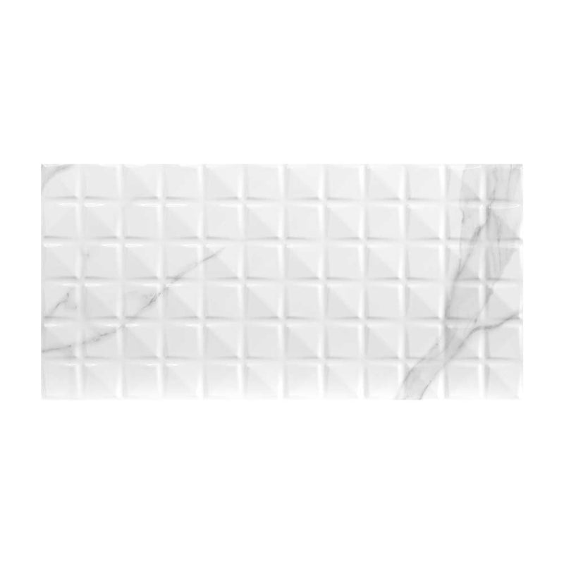 Dymo statuary chex white glossy 12x24 glazed ceramic wall tile NDYMSTACHEWHI1224G-N product shot pattern view 6