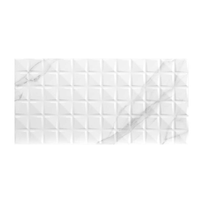 Dymo statuary chex white glossy 12x24 glazed ceramic wall tile NDYMSTACHEWHI1224G-N product shot pattern view