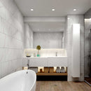 Dymo statuary stripe white glossy 12 x 24 glazed ceramic wall tile NDYMSTASTRWHI1224G-N room shot bathroom view