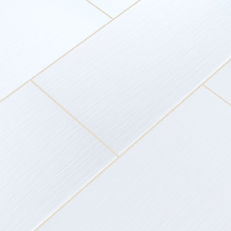Dymo stripe white 12"x24" glossy ceramic wall tile NDYMSTRWHI1224-N product shot bathroom angle view