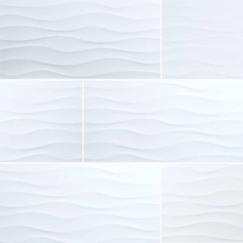 Dymo wavy white 12 x 24 glazed ceramic wall tile msi collection NDYMWAVWHI1224G product shot one tile top view
