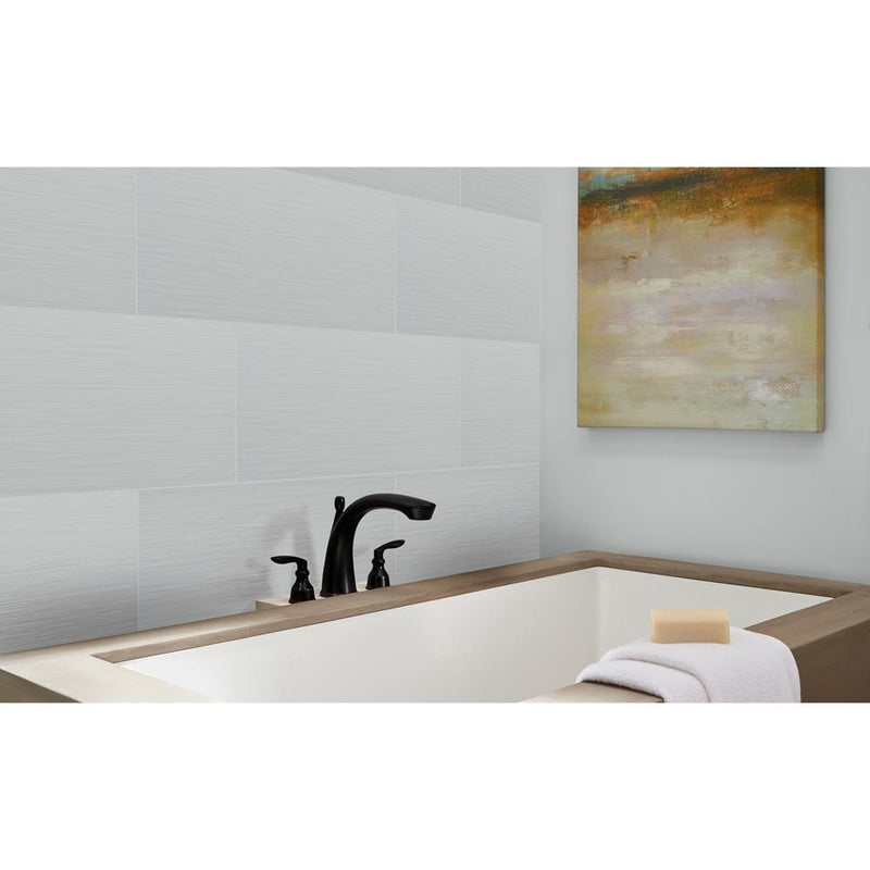 Dymo white stripe 12x24 glossy glazed ceramic wall tile msi collection NDYMSTRWHI1224G product shot bath view