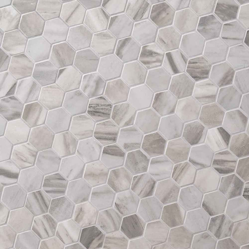 Eden bardiglio 12x12 porcelain meshmounted mosaic tile NEDEBAR2X2HEX product shot angle view