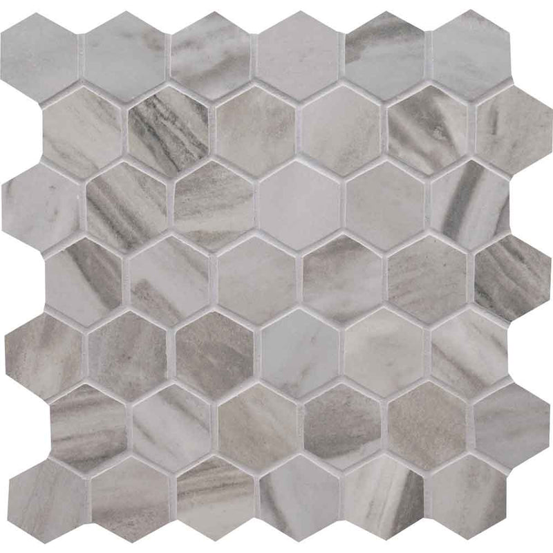 Eden bardiglio 12x12 porcelain meshmounted mosaic tile NEDEBAR2X2HEX product shot tile view