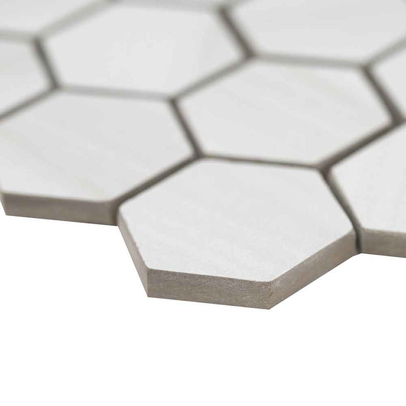 Eden dolomite 12x12 2hexagon porcelain matte meshmounted mosaic tile NEDEDOL2X2HEX product shot profile view