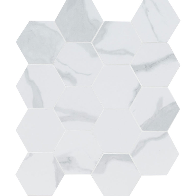 Eden statuary 12x12 2 hexagon porcelain matte mesh mounted mosaic tile NEDEST2X2HEX product shot profile view