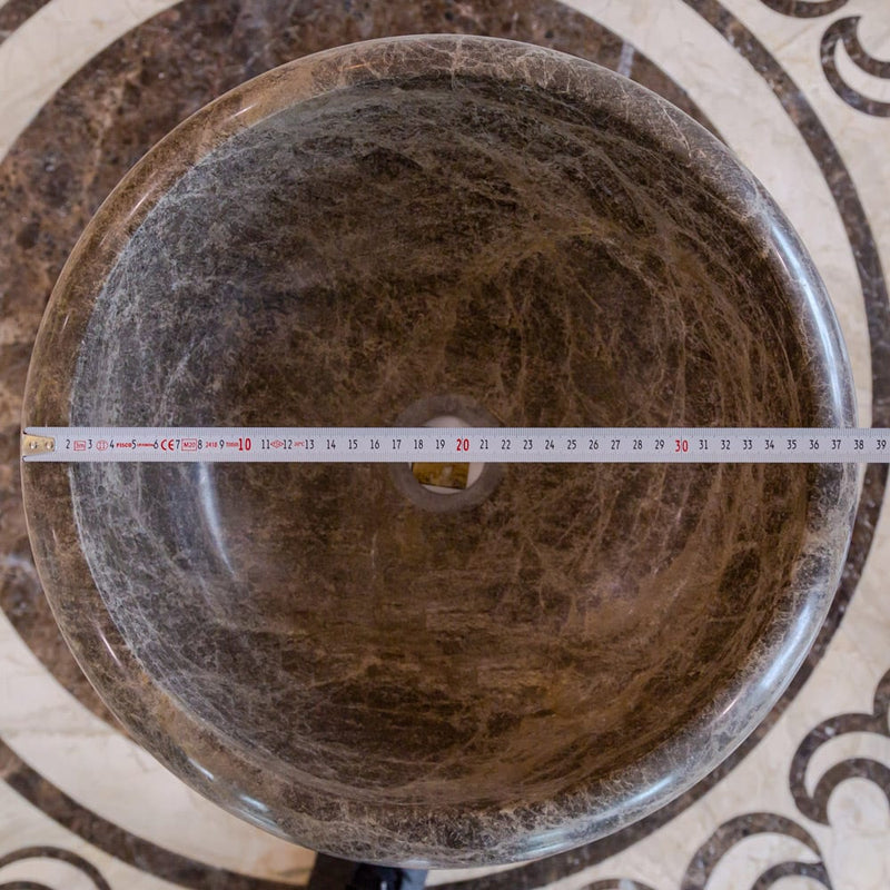 emperador brown marble vessel drop in sink NTRVS34 D16 H6 diameter measure view