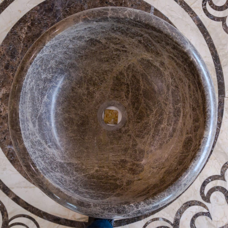 emperador brown marble vessel drop in sink NTRVS34 D16 H6 top view2