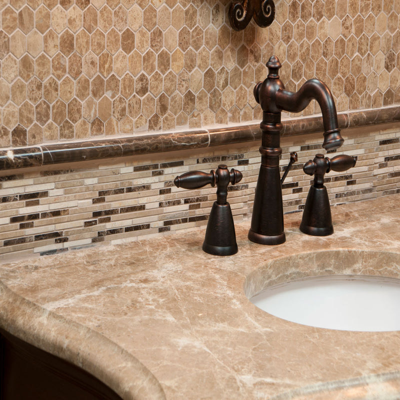 Emperador blend bamboo 12 in x 12 in brown marble meshmounted mosaic tile SMOT-EMPBB-BMP10MM product shot bathroom view 2
