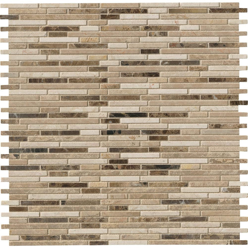 Emperador blend bamboo 12X12 brown marble mesh mounted mosaic tile SMOT-EMPBB-BMP10MM product shot multiple tiles close up view