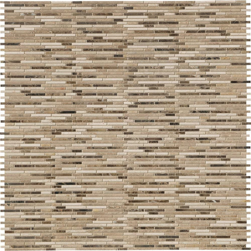 Emperador blend bamboo 12X12 brown marble mesh mounted mosaic tile SMOT-EMPBB-BMP10MM product shot multiple tiles top view