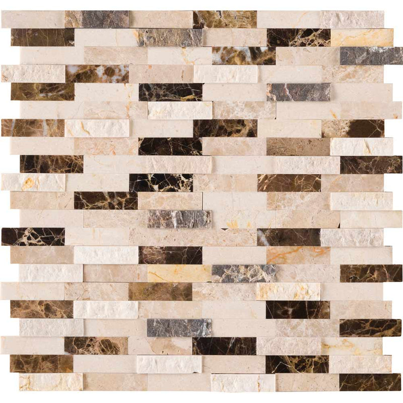 Emperador blend split face peel and stick 12X12 marble mesh mounted mosaic tile SMOT-PNS-EMPBSF-6MM product shot multiple tiles close up view
