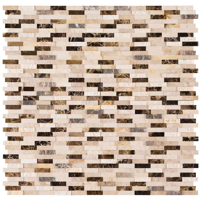 Emperador blend split face peel and stick 12X12 marble mesh mounted mosaic tile SMOT-PNS-EMPBSF-6MM product shot multiple tiles top view