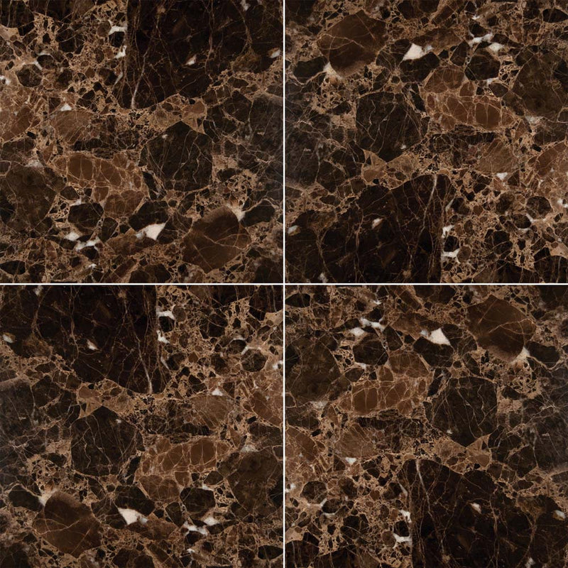 Emperador dark 12 in x 12 in polished marble floor and wall tile TEMPDRK1212 product shot multiple tiles top view