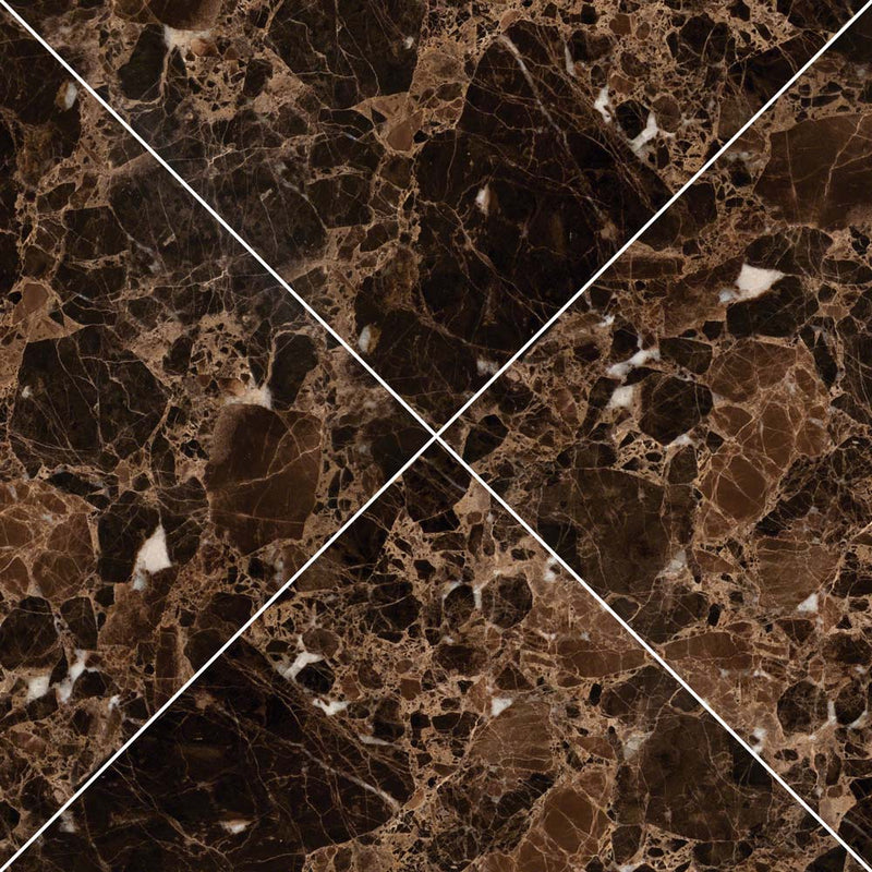 Emperador dark 12 in x 12 in polished marble floor and wall tile TEMPDRK1212 product shot top multiple closup view