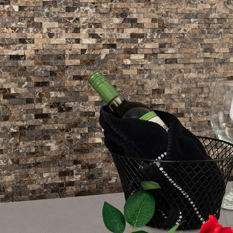 Emperador split face 12 in x 12 in marble meshmounted mosaic tile SMOT-EMP-SFIL10MM product shot table view 3
