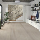 Engineered Hardwood floors strabo french white oak floret prefinished wire brushed SHW12533WB 9in installed entryway house closeup