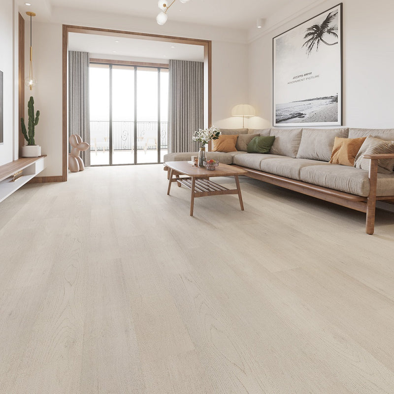 Engineered Hardwood floors strabo french white oak perla prefinished wire brushed SHW12520WB 7.5in installed on room floor