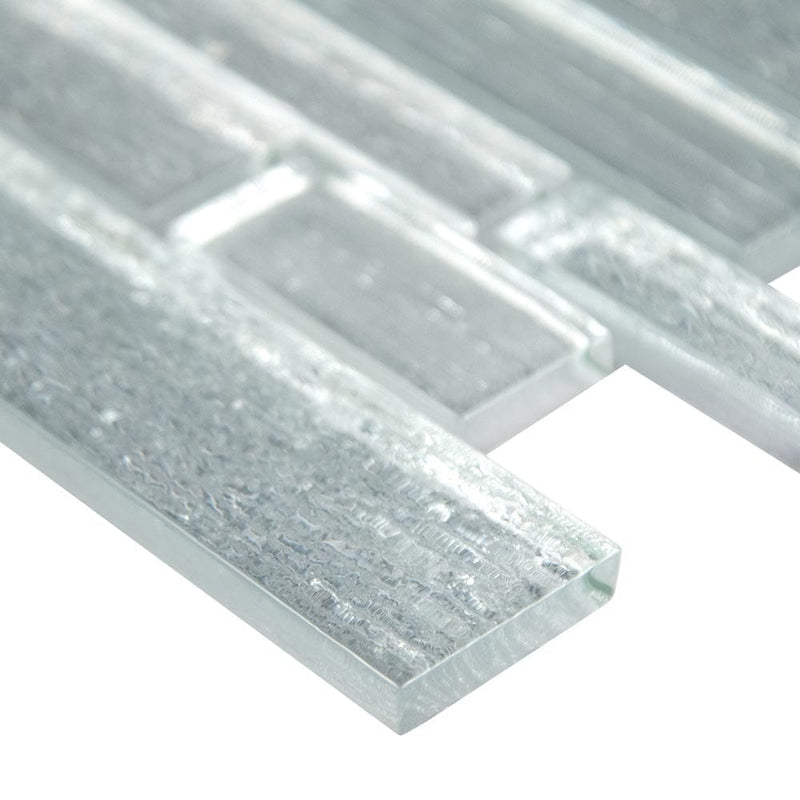 Evita ice interlocking 11.75X12 glass stone mesh mounted mosaic tile SMOT-SGLSIL-EVICE8MM product shot profile view
