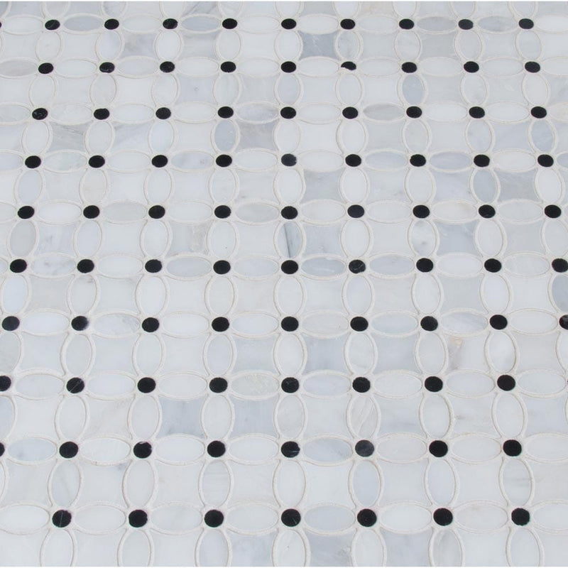 Florita 13.2X13.2 polished marble mesh mounted mosaic tile SMOT-FLORITA-POL10MM product shot multiple tiles angle view