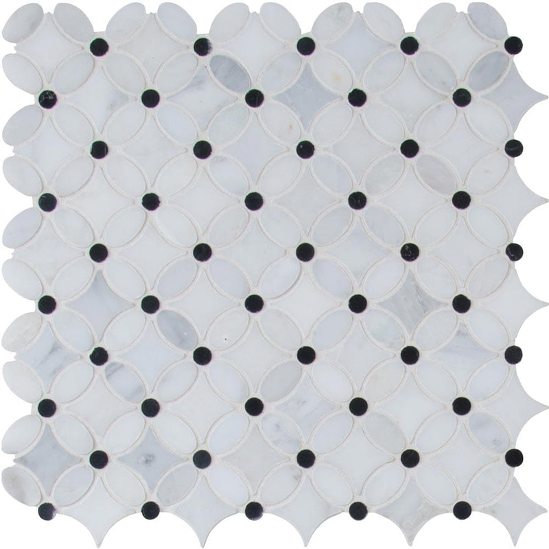 Florita 13.2X13.2 polished marble mesh mounted mosaic tile SMOT-FLORITA-POL10MM product shot multiple tiles close up view